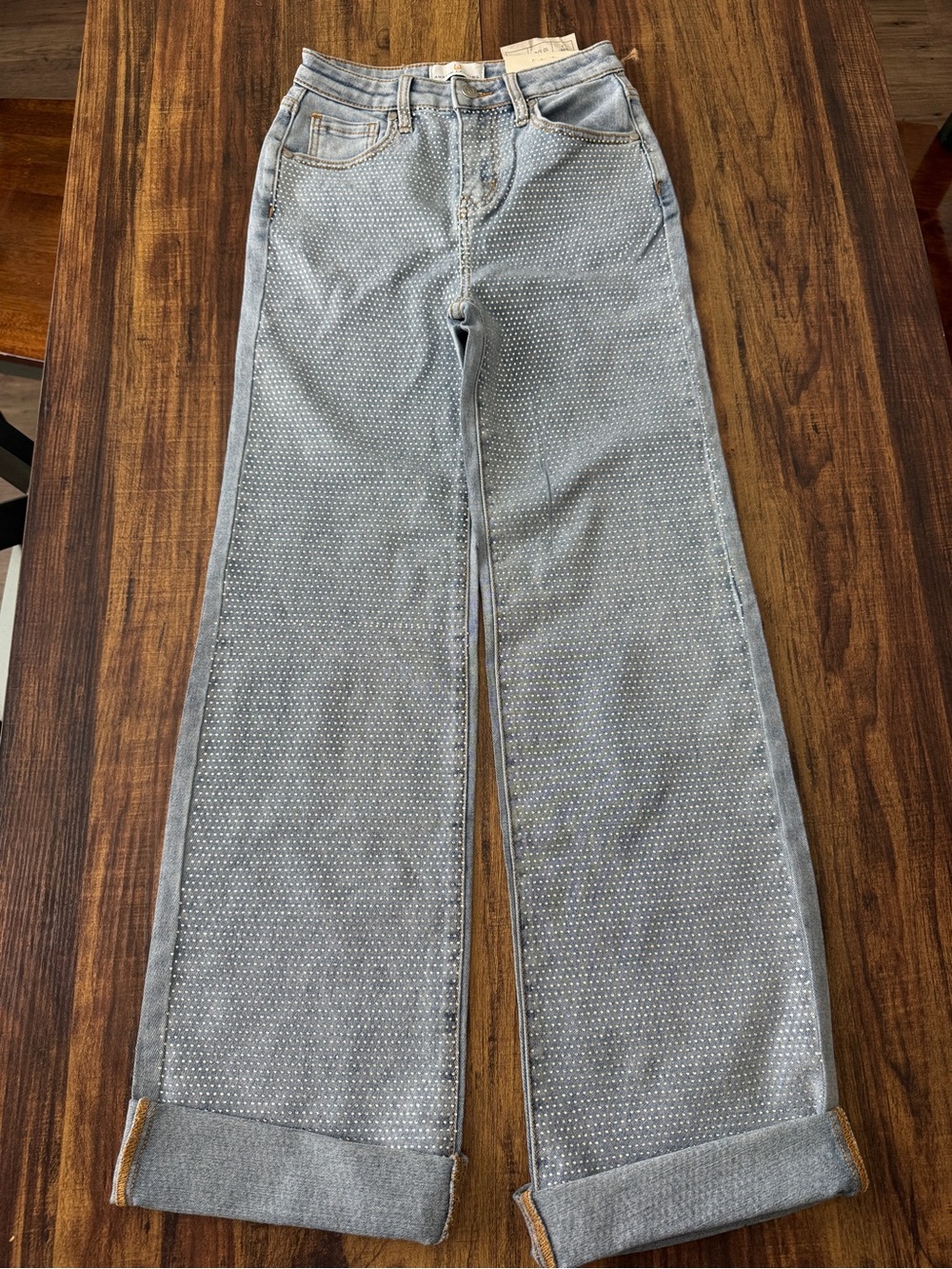 Austin Landing Rhinestone High Rise Wide Leg Jeans